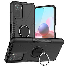 Coque Contour Silicone et Plastique Housse Etui Mat avec Magnetique Support Bague Anneau JX1 pour Xiaomi Redmi Note 11 SE India 4G Noir