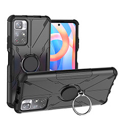 Coque Contour Silicone et Plastique Housse Etui Mat avec Magnetique Support Bague Anneau JX1 pour Xiaomi Redmi Note 11S 5G Noir