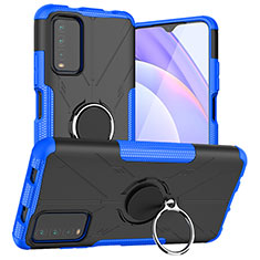 Coque Contour Silicone et Plastique Housse Etui Mat avec Magnetique Support Bague Anneau JX1 pour Xiaomi Redmi Note 9 4G Bleu