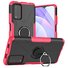 Coque Contour Silicone et Plastique Housse Etui Mat avec Magnetique Support Bague Anneau JX1 pour Xiaomi Redmi Note 9 4G Rose Rouge