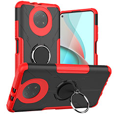 Coque Contour Silicone et Plastique Housse Etui Mat avec Magnetique Support Bague Anneau JX1 pour Xiaomi Redmi Note 9T 5G Rouge