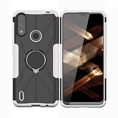 Coque Contour Silicone et Plastique Housse Etui Mat avec Magnetique Support Bague Anneau JX2 pour Motorola Moto E7 Power Argent