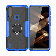 Coque Contour Silicone et Plastique Housse Etui Mat avec Magnetique Support Bague Anneau JX2 pour Motorola Moto E7 Power Bleu