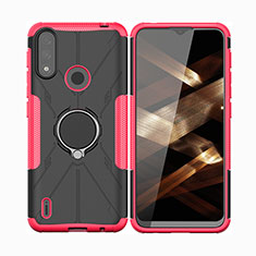 Coque Contour Silicone et Plastique Housse Etui Mat avec Magnetique Support Bague Anneau JX2 pour Motorola Moto E7 Power Rose Rouge