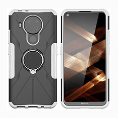 Coque Contour Silicone et Plastique Housse Etui Mat avec Magnetique Support Bague Anneau JX2 pour Nokia 5.4 Argent