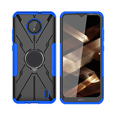 Coque Contour Silicone et Plastique Housse Etui Mat avec Magnetique Support Bague Anneau JX2 pour Nokia C10 Bleu