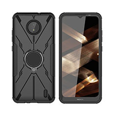 Coque Contour Silicone et Plastique Housse Etui Mat avec Magnetique Support Bague Anneau JX2 pour Nokia C10 Noir