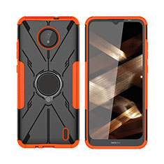 Coque Contour Silicone et Plastique Housse Etui Mat avec Magnetique Support Bague Anneau JX2 pour Nokia C10 Orange