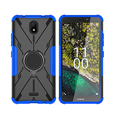 Coque Contour Silicone et Plastique Housse Etui Mat avec Magnetique Support Bague Anneau JX2 pour Nokia C100 Bleu