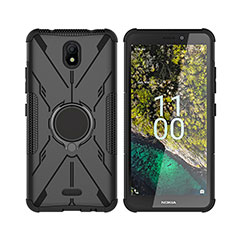 Coque Contour Silicone et Plastique Housse Etui Mat avec Magnetique Support Bague Anneau JX2 pour Nokia C100 Noir