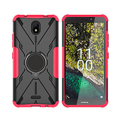 Coque Contour Silicone et Plastique Housse Etui Mat avec Magnetique Support Bague Anneau JX2 pour Nokia C100 Rose Rouge