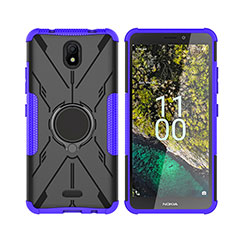 Coque Contour Silicone et Plastique Housse Etui Mat avec Magnetique Support Bague Anneau JX2 pour Nokia C100 Violet