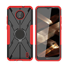 Coque Contour Silicone et Plastique Housse Etui Mat avec Magnetique Support Bague Anneau JX2 pour Nokia C20 Rouge