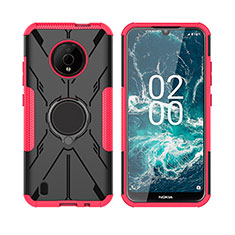 Coque Contour Silicone et Plastique Housse Etui Mat avec Magnetique Support Bague Anneau JX2 pour Nokia C200 Rose Rouge