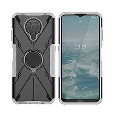 Coque Contour Silicone et Plastique Housse Etui Mat avec Magnetique Support Bague Anneau JX2 pour Nokia G10 Argent