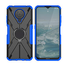 Coque Contour Silicone et Plastique Housse Etui Mat avec Magnetique Support Bague Anneau JX2 pour Nokia G10 Bleu