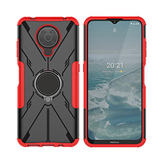 Coque Contour Silicone et Plastique Housse Etui Mat avec Magnetique Support Bague Anneau JX2 pour Nokia G30 Rouge