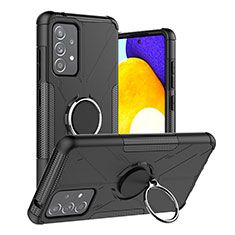 Coque Contour Silicone et Plastique Housse Etui Mat avec Magnetique Support Bague Anneau JX2 pour Samsung Galaxy A52 4G Noir