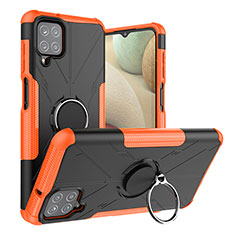 Coque Contour Silicone et Plastique Housse Etui Mat avec Magnetique Support Bague Anneau JX2 pour Samsung Galaxy F12 Orange