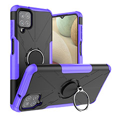 Coque Contour Silicone et Plastique Housse Etui Mat avec Magnetique Support Bague Anneau JX2 pour Samsung Galaxy M12 Violet