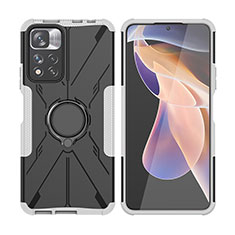 Coque Contour Silicone et Plastique Housse Etui Mat avec Magnetique Support Bague Anneau JX2 pour Xiaomi Mi 11i 5G (2022) Argent