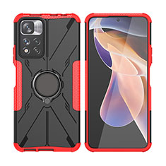 Coque Contour Silicone et Plastique Housse Etui Mat avec Magnetique Support Bague Anneau JX2 pour Xiaomi Mi 11i 5G (2022) Rose Rouge