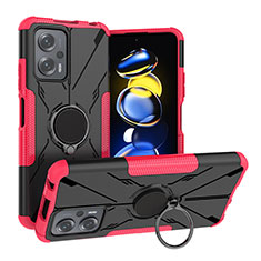 Coque Contour Silicone et Plastique Housse Etui Mat avec Magnetique Support Bague Anneau JX2 pour Xiaomi Poco X4 GT 5G Rose Rouge