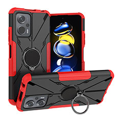 Coque Contour Silicone et Plastique Housse Etui Mat avec Magnetique Support Bague Anneau JX2 pour Xiaomi Poco X4 GT 5G Rouge