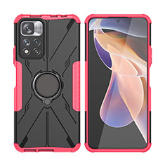 Coque Contour Silicone et Plastique Housse Etui Mat avec Magnetique Support Bague Anneau JX2 pour Xiaomi Poco X4 NFC Rouge