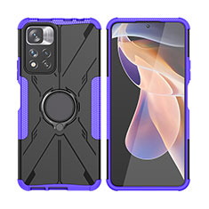 Coque Contour Silicone et Plastique Housse Etui Mat avec Magnetique Support Bague Anneau JX2 pour Xiaomi Poco X4 NFC Violet