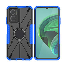 Coque Contour Silicone et Plastique Housse Etui Mat avec Magnetique Support Bague Anneau JX2 pour Xiaomi Redmi 10 5G Bleu