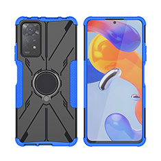 Coque Contour Silicone et Plastique Housse Etui Mat avec Magnetique Support Bague Anneau JX2 pour Xiaomi Redmi Note 11 Pro 4G Bleu