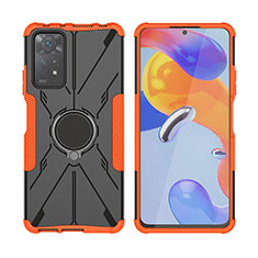 Coque Contour Silicone et Plastique Housse Etui Mat avec Magnetique Support Bague Anneau JX2 pour Xiaomi Redmi Note 11 Pro 4G Orange