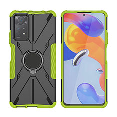 Coque Contour Silicone et Plastique Housse Etui Mat avec Magnetique Support Bague Anneau JX2 pour Xiaomi Redmi Note 11 Pro 4G Vert