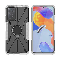 Coque Contour Silicone et Plastique Housse Etui Mat avec Magnetique Support Bague Anneau JX2 pour Xiaomi Redmi Note 12 Pro 4G Argent