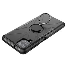 Coque Contour Silicone et Plastique Housse Etui Mat avec Magnetique Support Bague Anneau JX3 pour Samsung Galaxy M12 Noir