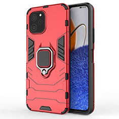 Coque Contour Silicone et Plastique Housse Etui Mat avec Magnetique Support Bague Anneau KC1 pour Huawei Enjoy 50z Rouge