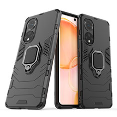 Coque Contour Silicone et Plastique Housse Etui Mat avec Magnetique Support Bague Anneau KC1 pour Huawei Honor 50 5G Noir