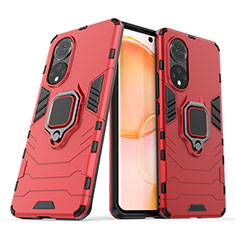 Coque Contour Silicone et Plastique Housse Etui Mat avec Magnetique Support Bague Anneau KC1 pour Huawei Honor 50 5G Rouge