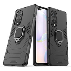 Coque Contour Silicone et Plastique Housse Etui Mat avec Magnetique Support Bague Anneau KC1 pour Huawei Honor 50 Pro 5G Noir