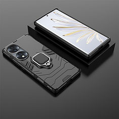 Coque Contour Silicone et Plastique Housse Etui Mat avec Magnetique Support Bague Anneau KC1 pour Huawei Honor 70 5G Noir