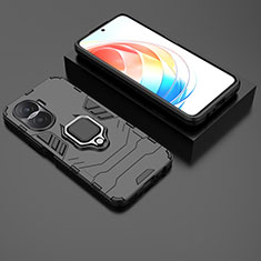 Coque Contour Silicone et Plastique Housse Etui Mat avec Magnetique Support Bague Anneau KC1 pour Huawei Honor X40i 5G Noir