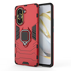 Coque Contour Silicone et Plastique Housse Etui Mat avec Magnetique Support Bague Anneau KC1 pour Huawei Nova 10 Rouge