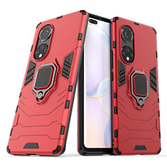 Coque Contour Silicone et Plastique Housse Etui Mat avec Magnetique Support Bague Anneau KC1 pour Huawei Nova 9 Pro Rouge