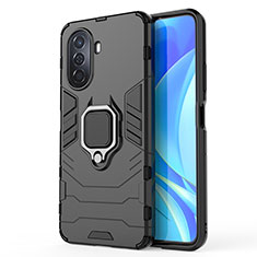 Coque Contour Silicone et Plastique Housse Etui Mat avec Magnetique Support Bague Anneau KC1 pour Huawei Nova Y70 Noir