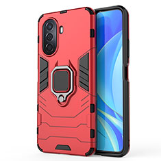 Coque Contour Silicone et Plastique Housse Etui Mat avec Magnetique Support Bague Anneau KC1 pour Huawei Nova Y70 Plus Rouge