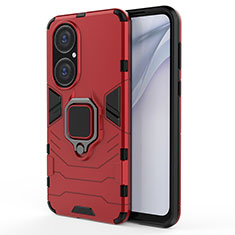 Coque Contour Silicone et Plastique Housse Etui Mat avec Magnetique Support Bague Anneau KC1 pour Huawei P50 Pro Rouge