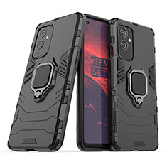 Coque Contour Silicone et Plastique Housse Etui Mat avec Magnetique Support Bague Anneau KC1 pour OnePlus 9 5G Noir