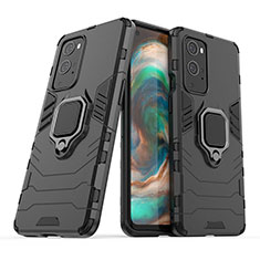 Coque Contour Silicone et Plastique Housse Etui Mat avec Magnetique Support Bague Anneau KC1 pour OnePlus 9 Pro 5G Noir