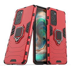 Coque Contour Silicone et Plastique Housse Etui Mat avec Magnetique Support Bague Anneau KC1 pour OnePlus 9 Pro 5G Rouge